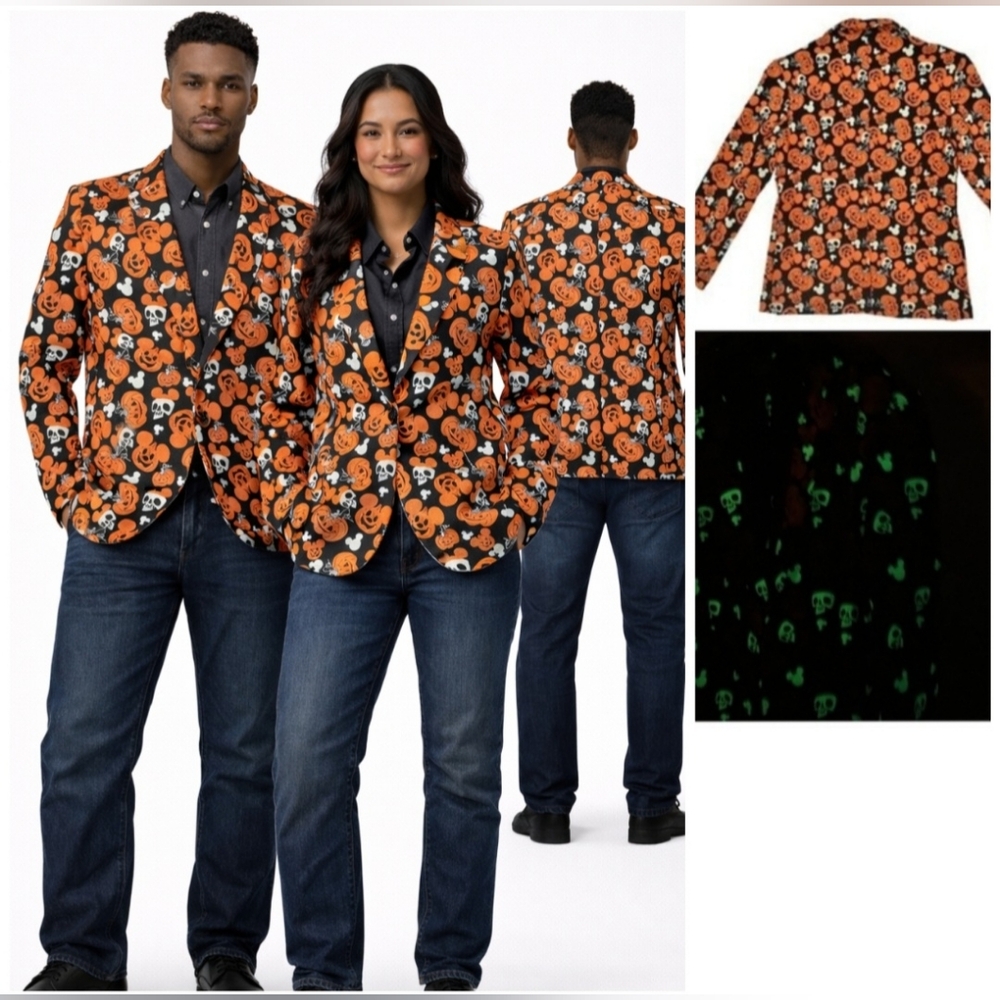 Nwt Disney Mickey Mouse Pumpkin Glow-In-The-Dark Blazer Jacket Large Extra L